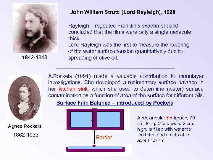 John William Strutt (Lord Rayleigh), 1890 1842 -1919 Rayleigh – repeated Franklin’s experiment and