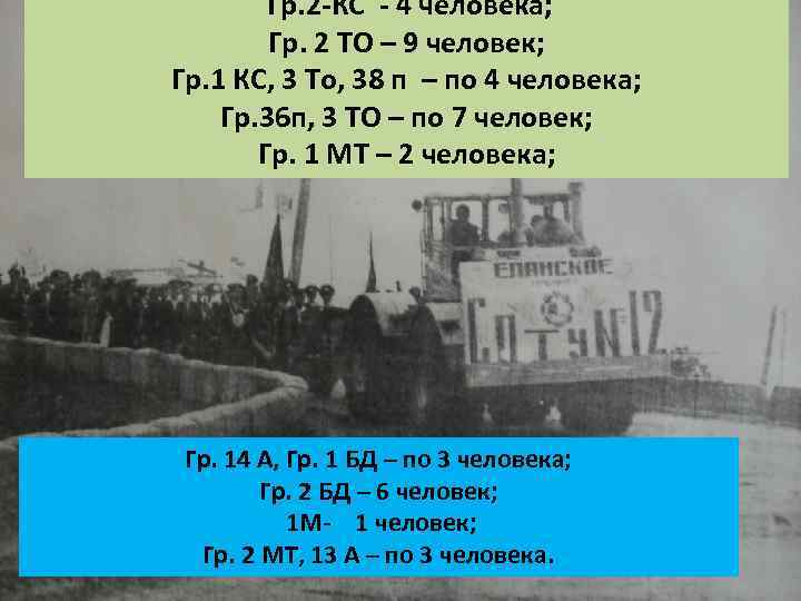 Гр. 2 -КС - 4 человека; Гр. 2 ТО – 9 человек; Гр. 1