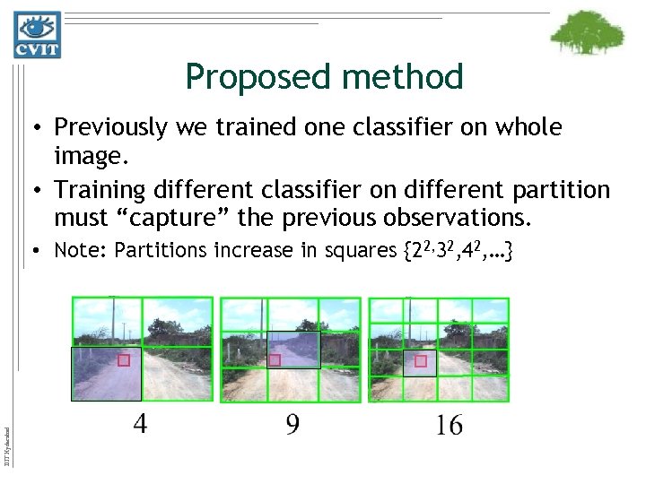 Proposed method • Previously we trained one classifier on whole image. • Training different