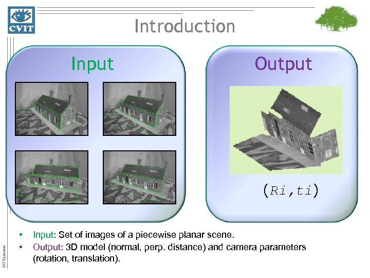 Introduction Input Output IIIT Hyderabad (Ri, ti) • • Input: Set of images of