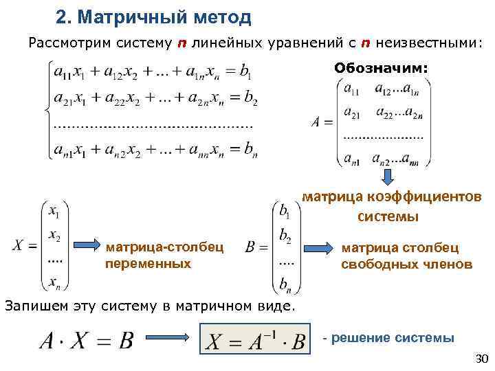 Система линейных уравнений методы