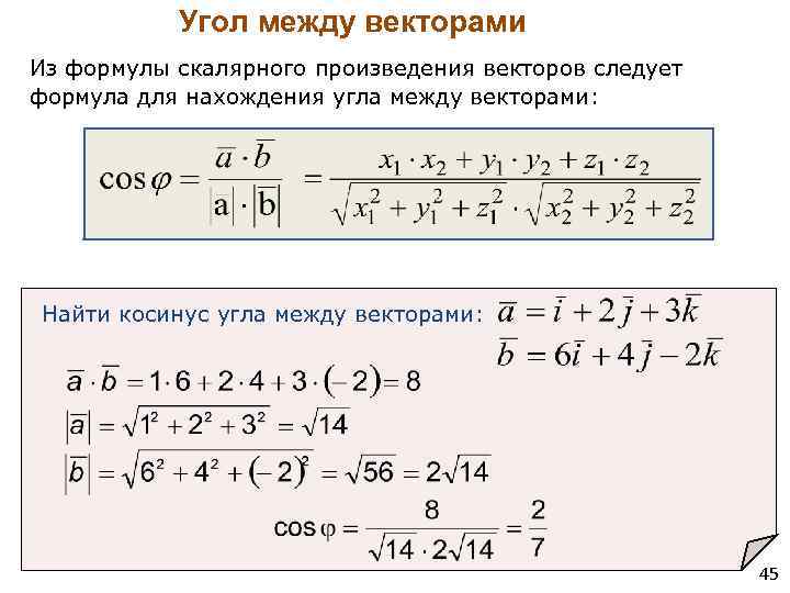 Угол между векторами ab и cd