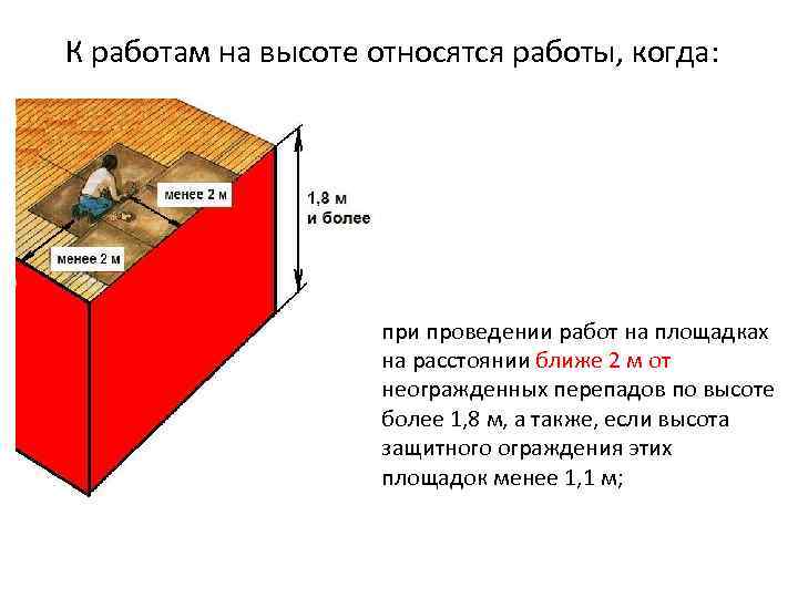 К работам на высоте относятся работы, когда: при проведении работ на площадках на расстоянии