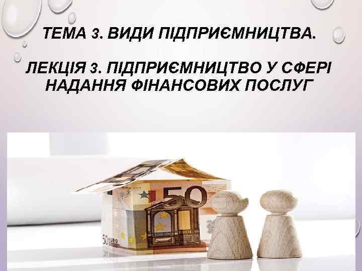 ТЕМА 3. ВИДИ ПІДПРИЄМНИЦТВА. ЛЕКЦІЯ 3. ПІДПРИЄМНИЦТВО У СФЕРІ НАДАННЯ ФІНАНСОВИХ ПОСЛУГ 