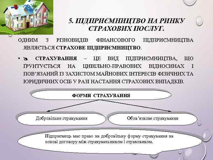 5. ПІДПРИЄМНИЦТВО НА РИНКУ СТРАХОВИХ ПОСЛУГ. ОДНИМ З РІЗНОВИДІВ ФІНАНСОВОГО ПІДПРИЄМНИЦТВА ЯВЛЯЄТЬСЯ СТРАХОВЕ ПІДПРИЄМНИЦТВО.
