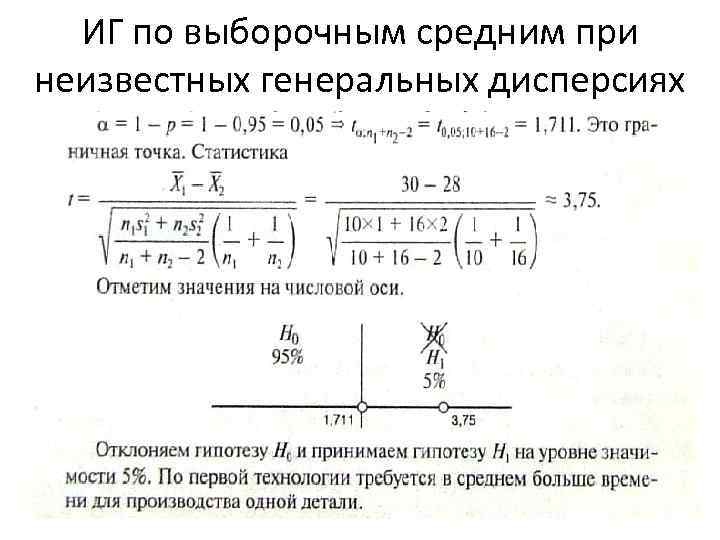 ИГ по выборочным средним при неизвестных генеральных дисперсиях 