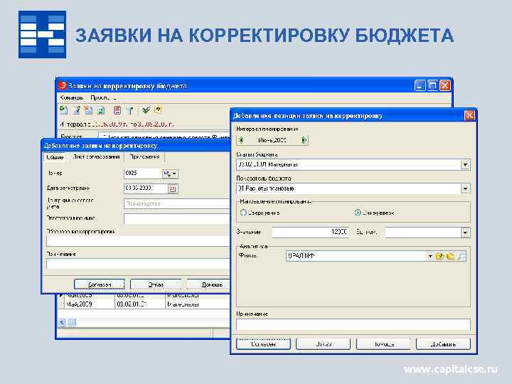 ЗАЯВКИ НА КОРРЕКТИРОВКУ БЮДЖЕТА www. capitalcse. ru 