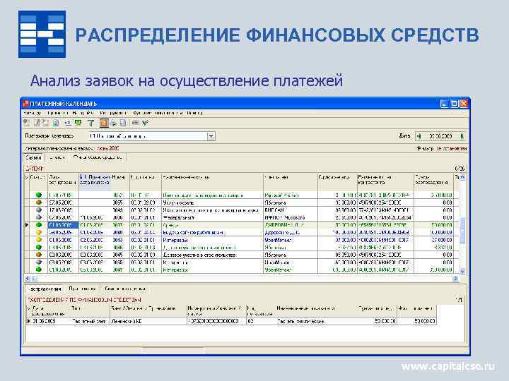 РАСПРЕДЕЛЕНИЕ ФИНАНСОВЫХ СРЕДСТВ Анализ заявок на осуществление платежей www. capitalcse. ru 