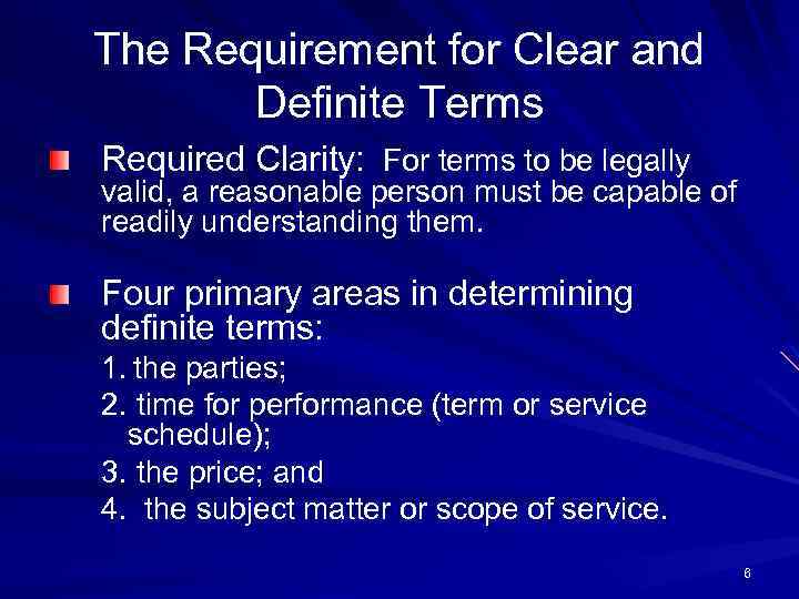 The Requirement for Clear and Definite Terms Required Clarity: For terms to be legally