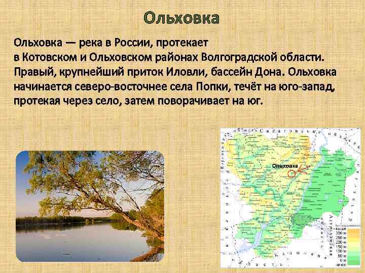 Ольховка — река в России, протекает в Котовском и Ольховском районах Волгоградской области. Правый,
