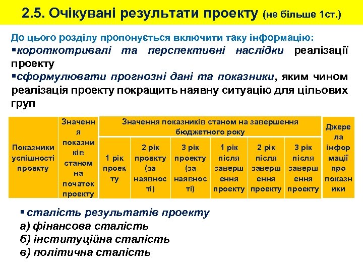 2. 5. Очікувані результати проекту (не більше 1 ст. ) До цього розділу пропонується