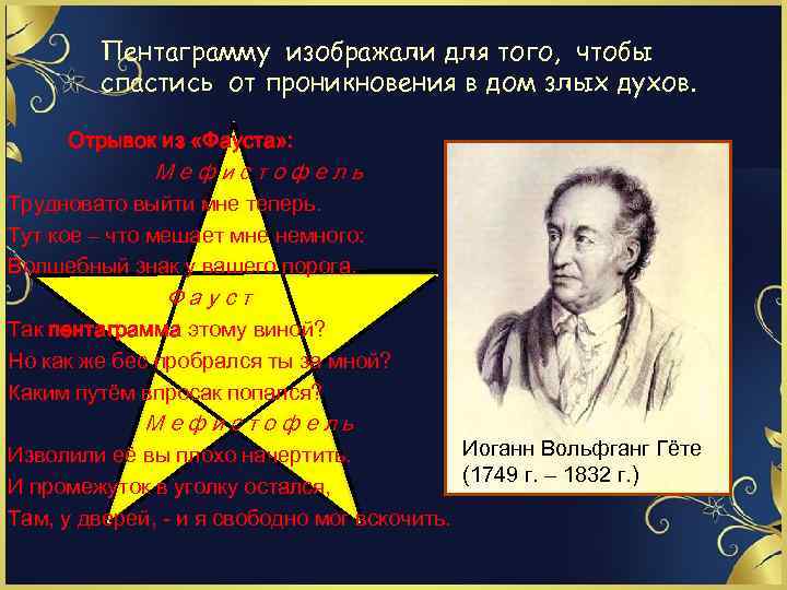 Пентаграмму изображали для того, чтобы спастись от проникновения в дом злых духов. Отрывок из