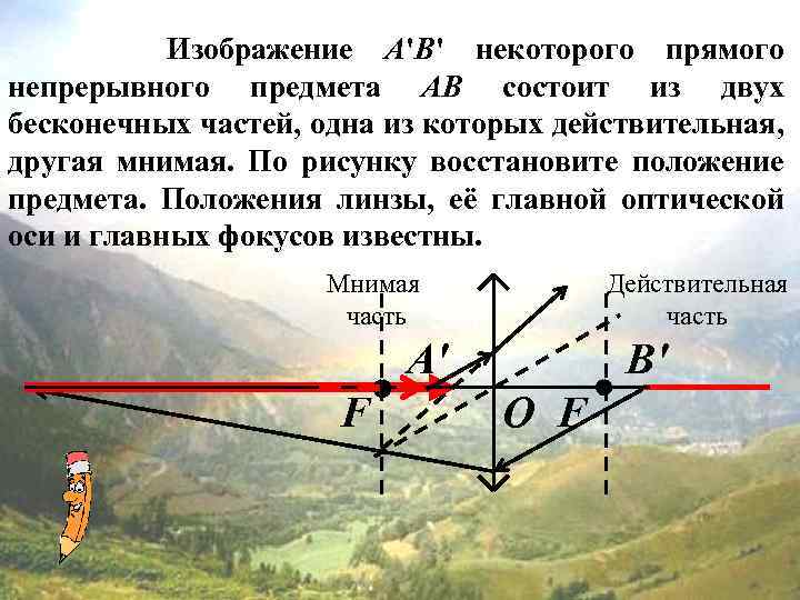 Изображение А'В' некоторого прямого непрерывного предмета АВ состоит из двух бесконечных частей, одна из