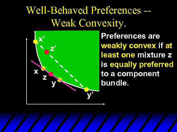 Well-Behaved Preferences -Weak Convexity. Preferences are weakly convex if at least one mixture z