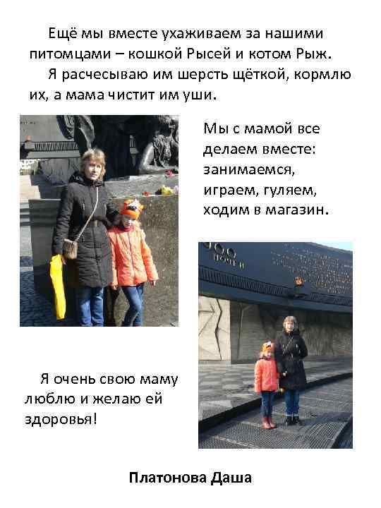  Ещё мы вместе ухаживаем за нашими питомцами – кошкой Рысей и котом Рыж.