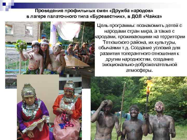 Проведение профильных смен «Дружба народов» в лагере палаточного типа «Буревестник» , в ДОЛ «Чайка»