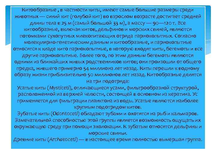  Китообразные , в частности киты, имеют самые большие размеры среди животных — синий