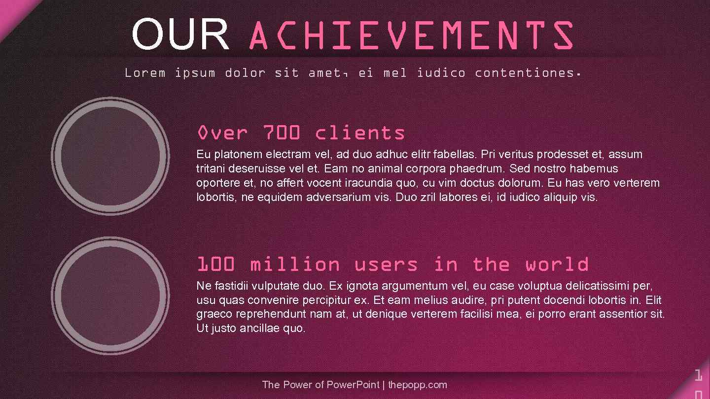 OUR ACHIEVEMENTS Lorem ipsum dolor sit amet, ei mel iudico contentiones. Over 700 clients