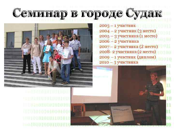 Семинар в городе Судак 2003 – 1 участник 2004 – 2 участник (3 место)