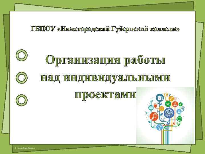 ГБПОУ «Нижегородский Губернский колледж» Организация работы над индивидуальными проектами © Фокина Лидия Петровна 