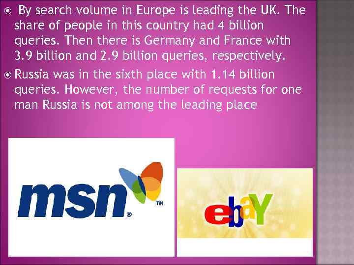 By search volume in Europe is leading the UK. The share of people in