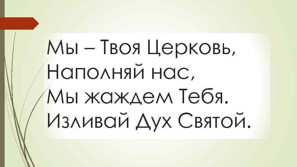 Мы – Твоя Церковь, Наполняй нас, Мы жаждем Тебя. Изливай Дух Святой. 