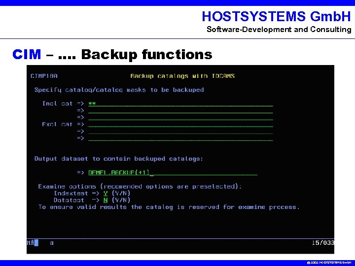HOSTSYSTEMS Gmb. H Software-Development and Consulting CIM –. . Backup functions © 2002 HOSTSYSTEMS
