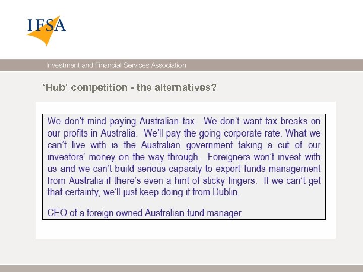 ‘Hub’ competition - the alternatives? 