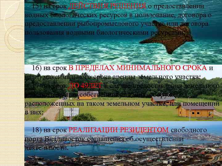 15) на срок ДЕЙСТВИЯ РЕШЕНИЯ о предоставлении водных биологических ресурсов в пользование, договора о