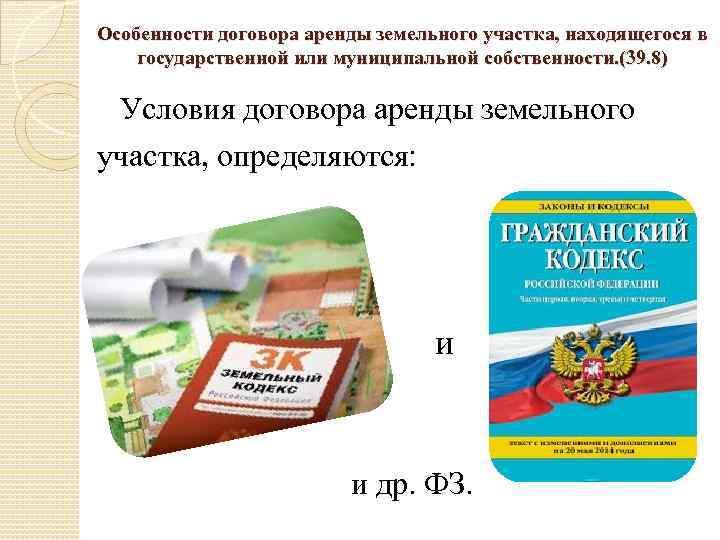 Особенности договора аренды земельного участка, находящегося в государственной или муниципальной собственности. (39. 8) Условия