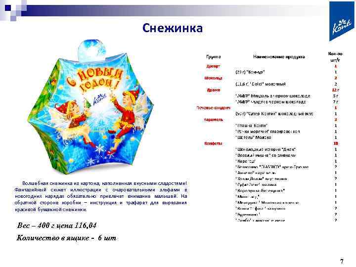 Снежинка Волшебная снежинка из картона, наполненная вкусными сладостями! Фантазийный сюжет иллюстрации с очаровательными эльфами