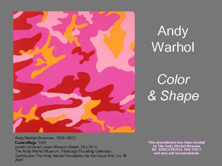Andy Warhol Color & Shape Andy Warhol (American, 1928 -1987) Camouflage, 1987 screen prints