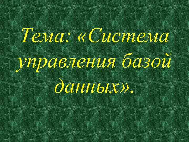 Тема: «Система управления базой данных» . 