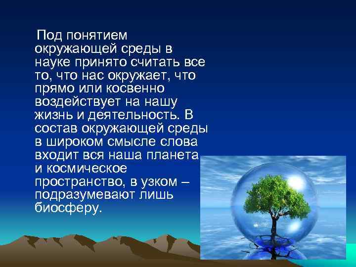 Под понятием окружающей среды в науке принято считать все то, что нас окружает, что