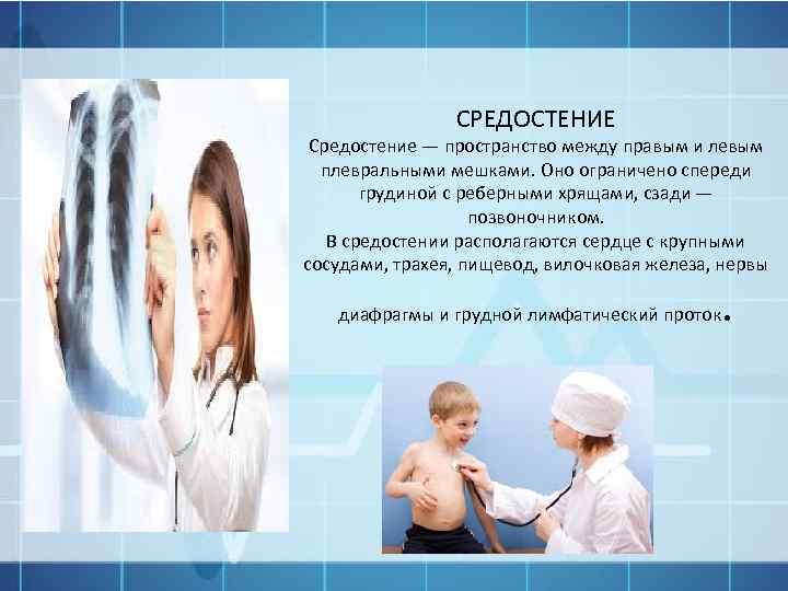 СРЕДОСТЕНИЕ Средостение — пространство между правым и левым плевральными мешками. Оно ограничено спереди грудиной
