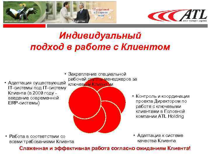 Индивидуальный подход в работе с Клиентом • Закрепление специальной рабочей группы менеджеров за •