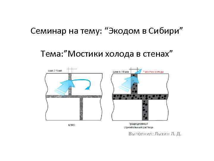 Семинар на тему: “Экодом в Сибири” Тема: ”Мостики холода в стенах” Выполнил: Лыхин Л.