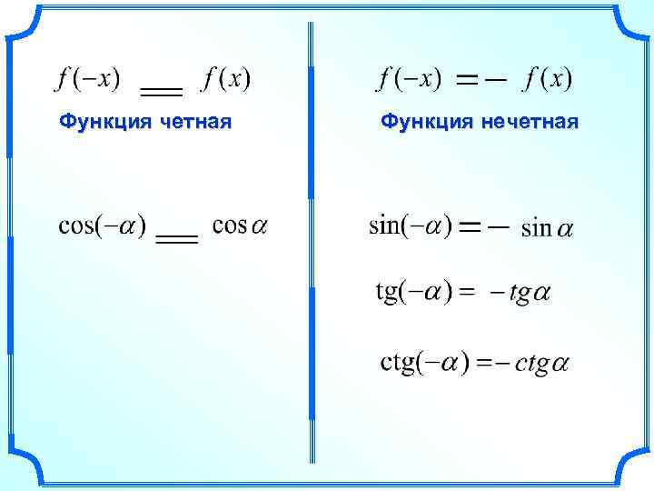 Функция четная Функция нечетная 