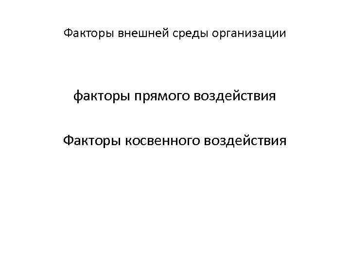 Факторы внешней среды организации факторы прямого воздействия Факторы косвенного воздействия 