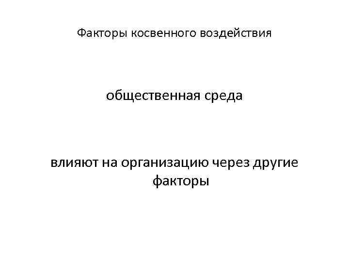 Факторы косвенного воздействия общественная среда влияют на организацию через другие факторы 