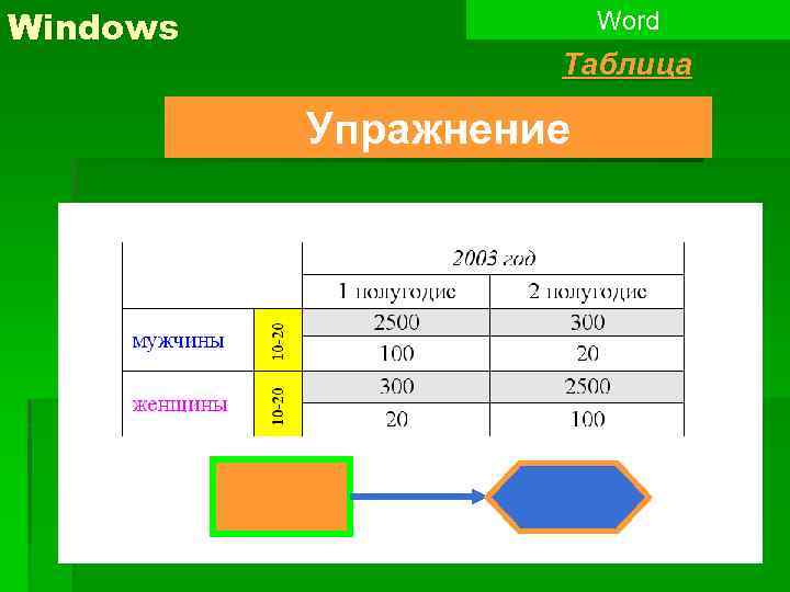 Windows Word Таблица Упражнение 