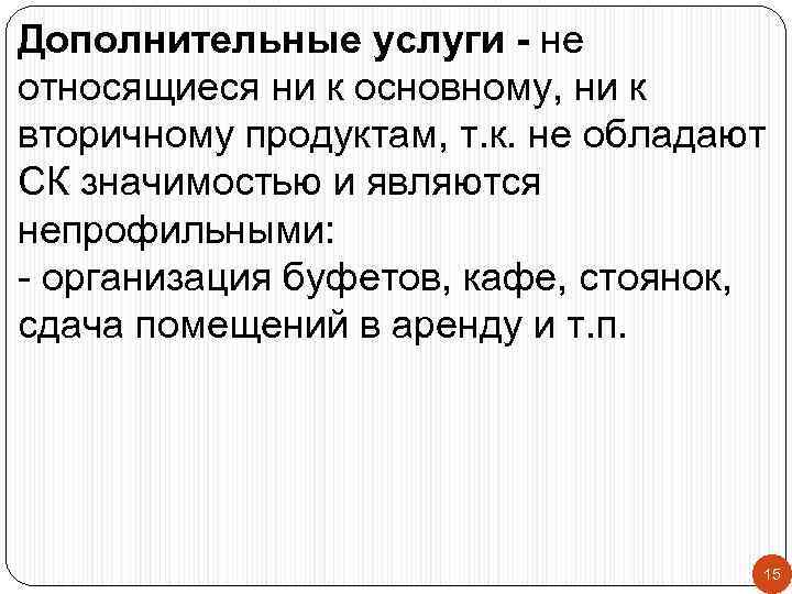 Дополнительные услуги - не относящиеся ни к основному, ни к вторичному продуктам, т. к.