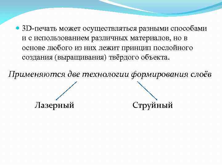  3 D-печать может осуществляться разными способами и с использованием различных материалов, но в