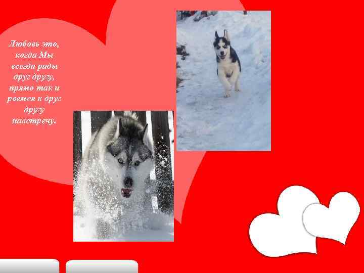 Любовь это, когда Мы всегда рады другу, прямо так и рвемся к другу навстречу.