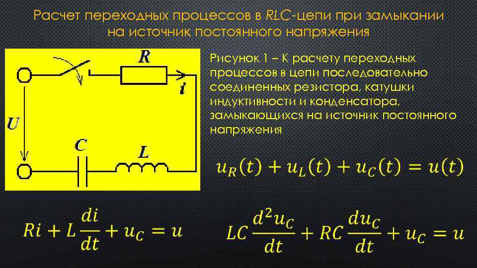 Расчет переходных процессов в RLC-цепи при замыкании на источник постоянного напряжения Рисунок 1 –