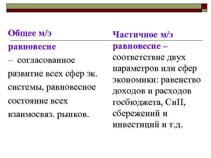 – Общее м/э равновесие – согласованное развитие всех сфер эк. системы, равновесное состояние всех