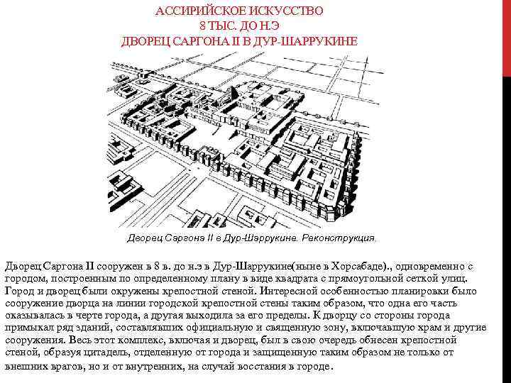 АССИРИЙСКОЕ ИСКУССТВО 8 ТЫС. ДО Н. Э ДВОРЕЦ САРГОНА II В ДУР-ШАРРУКИНЕ Дворец Саргона