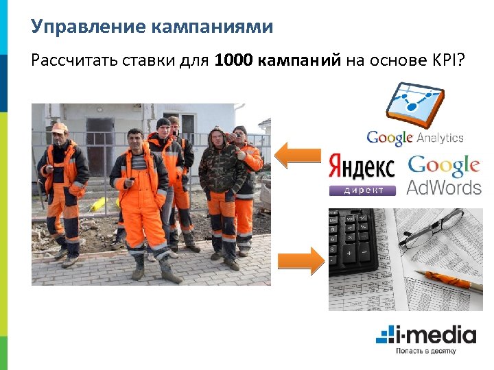 Управление кампаниями Рассчитать ставки для 1000 кампаний на основе KPI? 