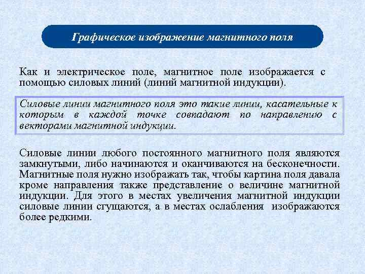 Графическое изображение магнитного поля Как и электрическое поле, магнитное поле изображается с помощью силовых