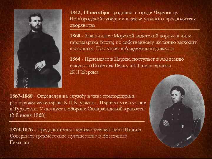 1842, 14 октября - родился в городе Череповце Новгородской губернии в семье уездного предводителя